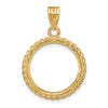 Wideband Distinguished Coin Jewelry 14k Polished and Diamond-cut with Casted Rope 16.5mm Prong Coin Bezel Pendant