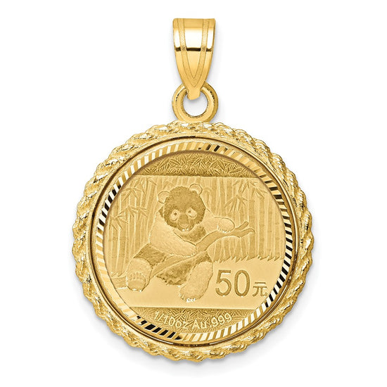 Gold Polished Diamond-cut Screw Top Coin Bezel Pendant with Coin