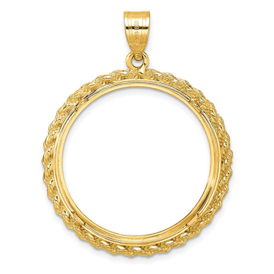 Wideband Distinguished Coin Jewelry 14k Polished and Diamond-cut with Casted Rope 27.0mm Prong Coin Bezel Pendant