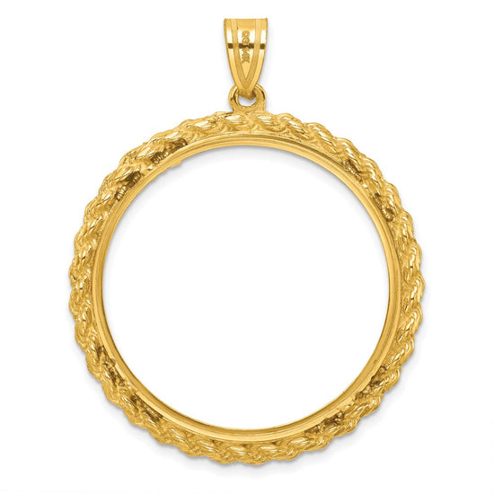 Wideband Distinguished Coin Jewelry 14k Polished and Diamond-cut with Casted Rope 32.0mm Prong Coin Bezel Pendant