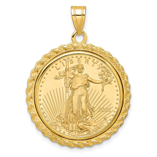 14ky Casted Rope Polished Prong Bezel with Coin