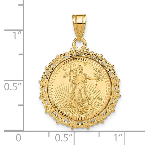 Gold Fancy Polished Diamond-cut Prong Bezel Pendant with Coin