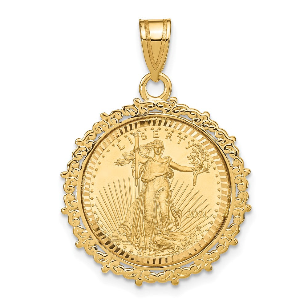 Gold Fancy Polished Diamond-cut Prong Bezel Pendant with Coin