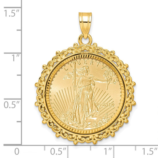Gold Fancy Polished Diamond-cut Prong Bezel Pendant with Coin