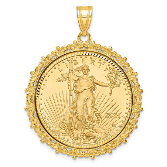 Gold Fancy Polished Diamond-cut Prong Bezel Pendant with Coin