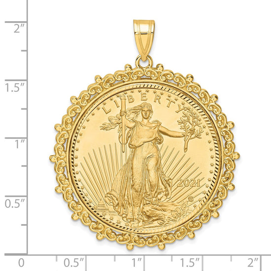 Gold Fancy Polished Diamond-cut Prong Bezel Pendant with Coin