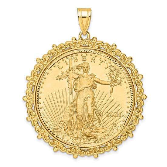 Gold Fancy Polished Diamond-cut Prong Bezel Pendant with Coin