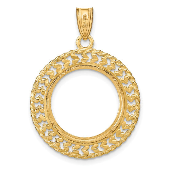 Gold Polished Heart and Rope Diamond-cut Coin Bezel Pendant