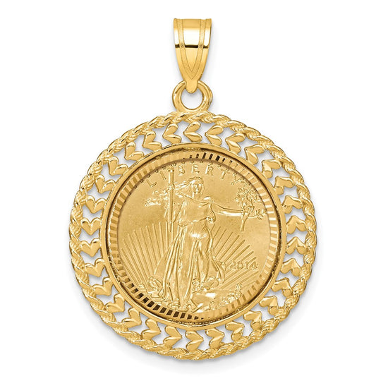 Gold Polished Heart and Rope Diamond-cut Coin Bezel Pendant with Coin