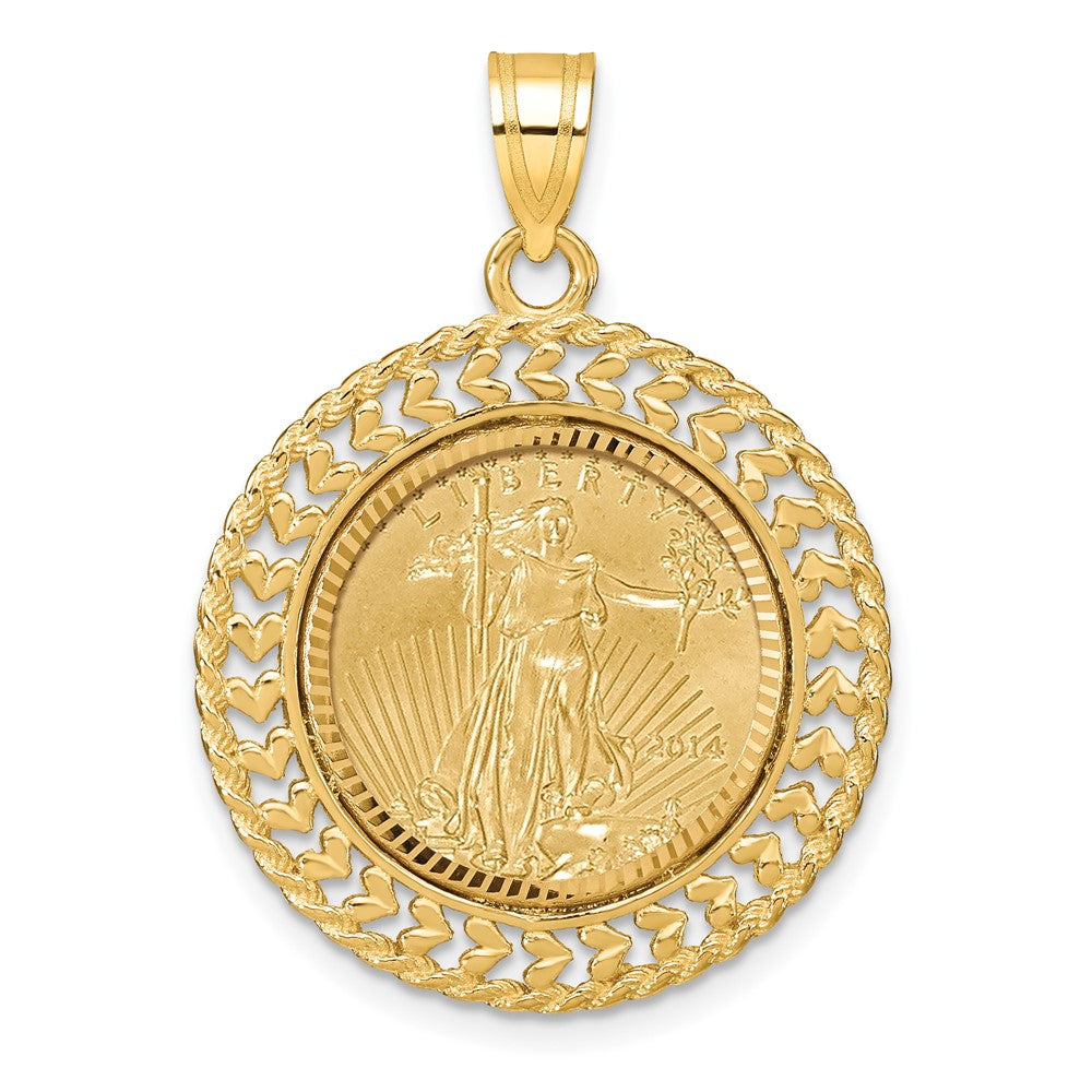 Gold Polished Heart and Rope Diamond-cut Coin Bezel Pendant with Coin