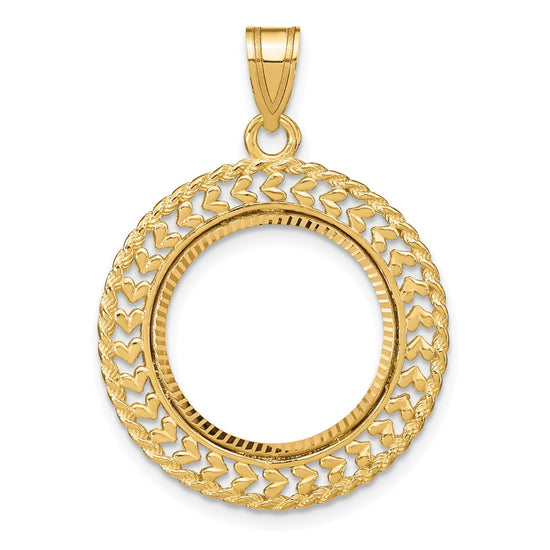 Gold Polished Heart and Rope Diamond-cut Coin Bezel Pendant