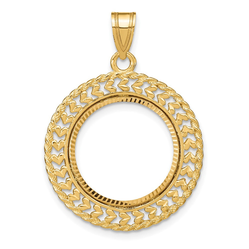 Gold Polished Heart and Rope Diamond-cut Coin Bezel Pendant