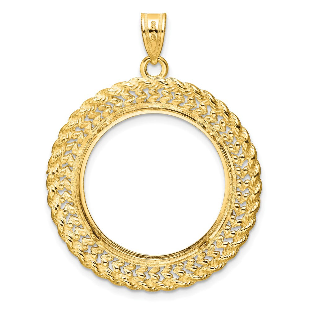 Gold Polished Heart and Rope Diamond-cut Coin Bezel Pendant