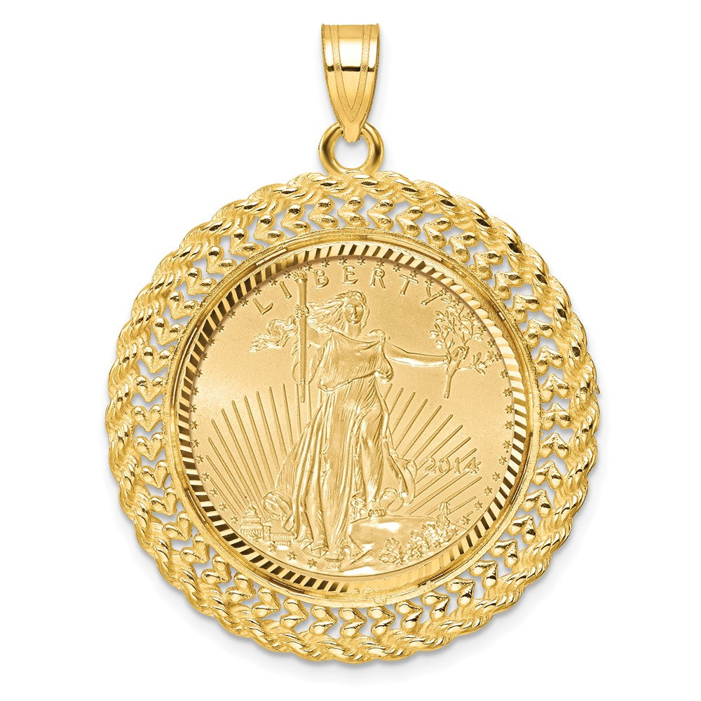 Gold Polished Heart and Rope Diamond-cut Coin Bezel Pendant with Coin