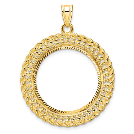 Gold Polished Heart and Rope Diamond-cut Coin Bezel Pendant
