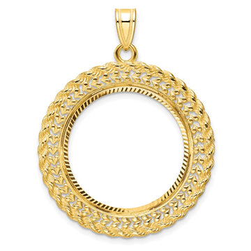 Gold Polished Heart and Rope Diamond-cut Coin Bezel Pendant