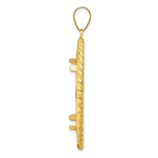 Gold Polished Heart and Rope Diamond-cut Coin Bezel Pendant