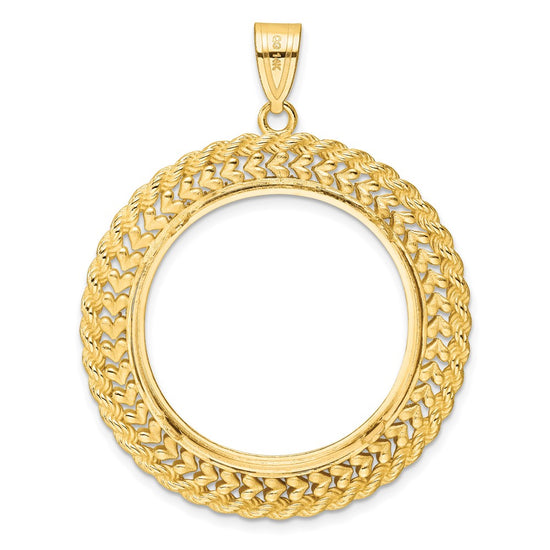 Gold Polished Heart and Rope Diamond-cut Coin Bezel Pendant