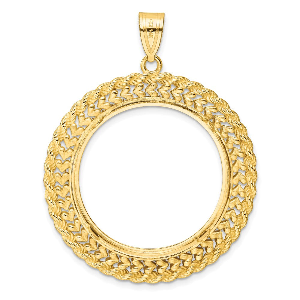 Gold Polished Heart and Rope Diamond-cut Coin Bezel Pendant