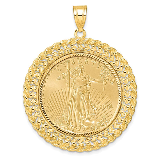 Gold Polished Heart and Rope Diamond-cut Coin Bezel Pendant with Coin