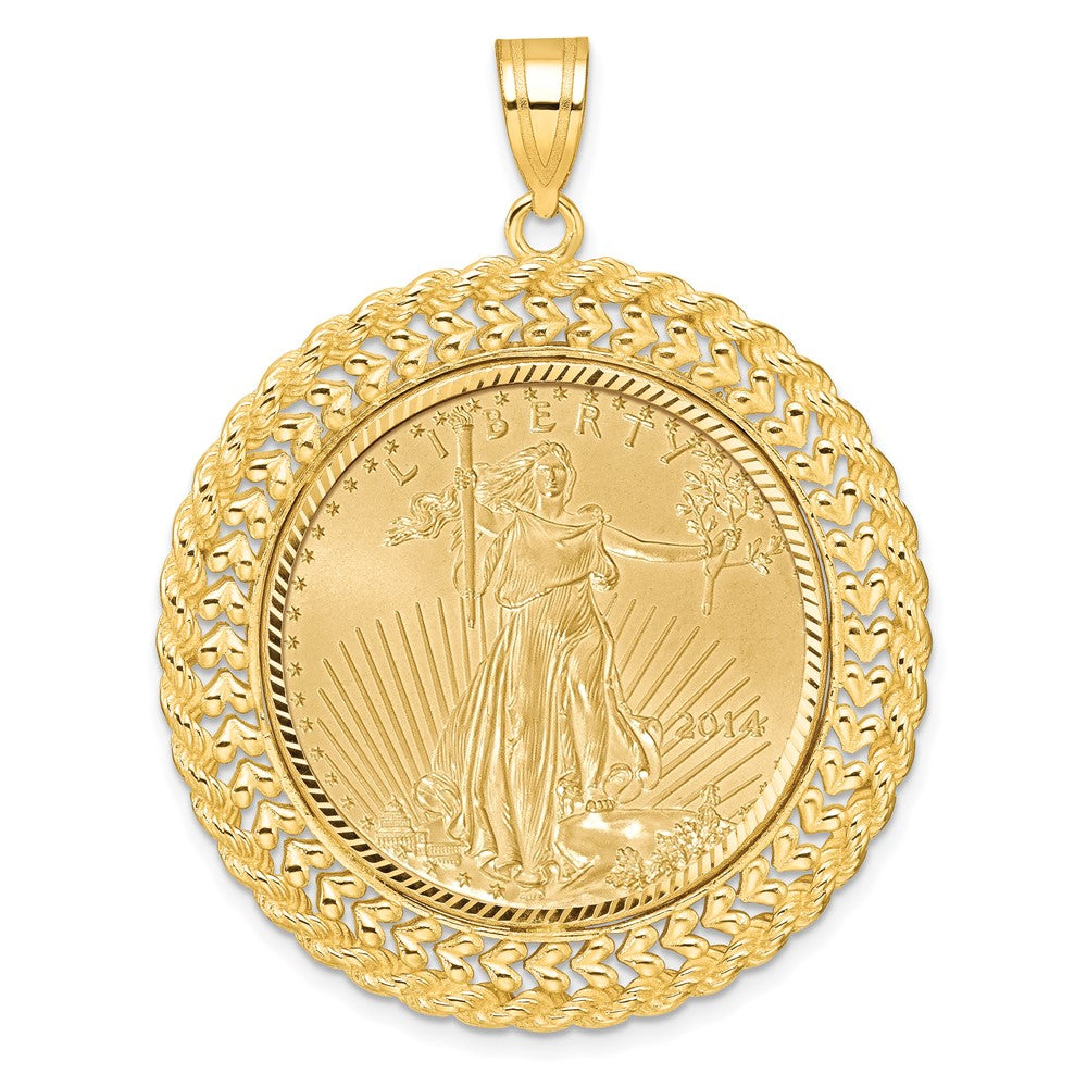 Gold Polished Heart and Rope Diamond-cut Coin Bezel Pendant with Coin
