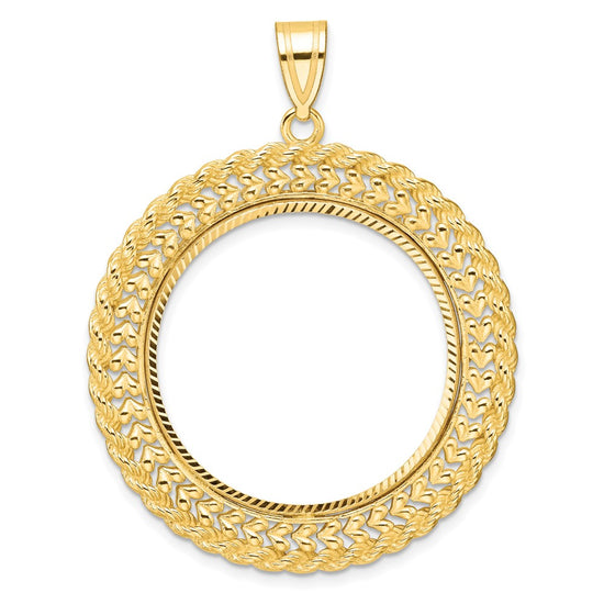 Gold Polished Heart and Rope Diamond-cut Coin Bezel Pendant