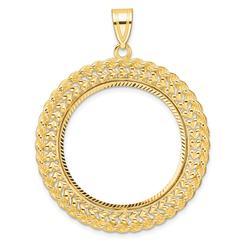 Gold Polished Heart and Rope Diamond-cut Coin Bezel Pendant