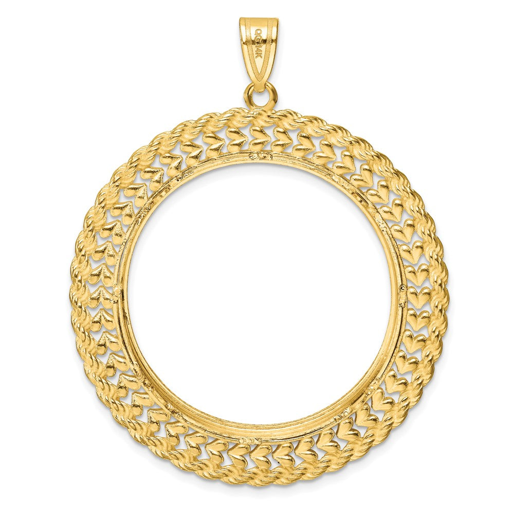 Gold Polished Heart and Rope Diamond-cut Coin Bezel Pendant