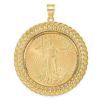 Gold Polished Heart and Rope Diamond-cut Coin Bezel Pendant with Coin