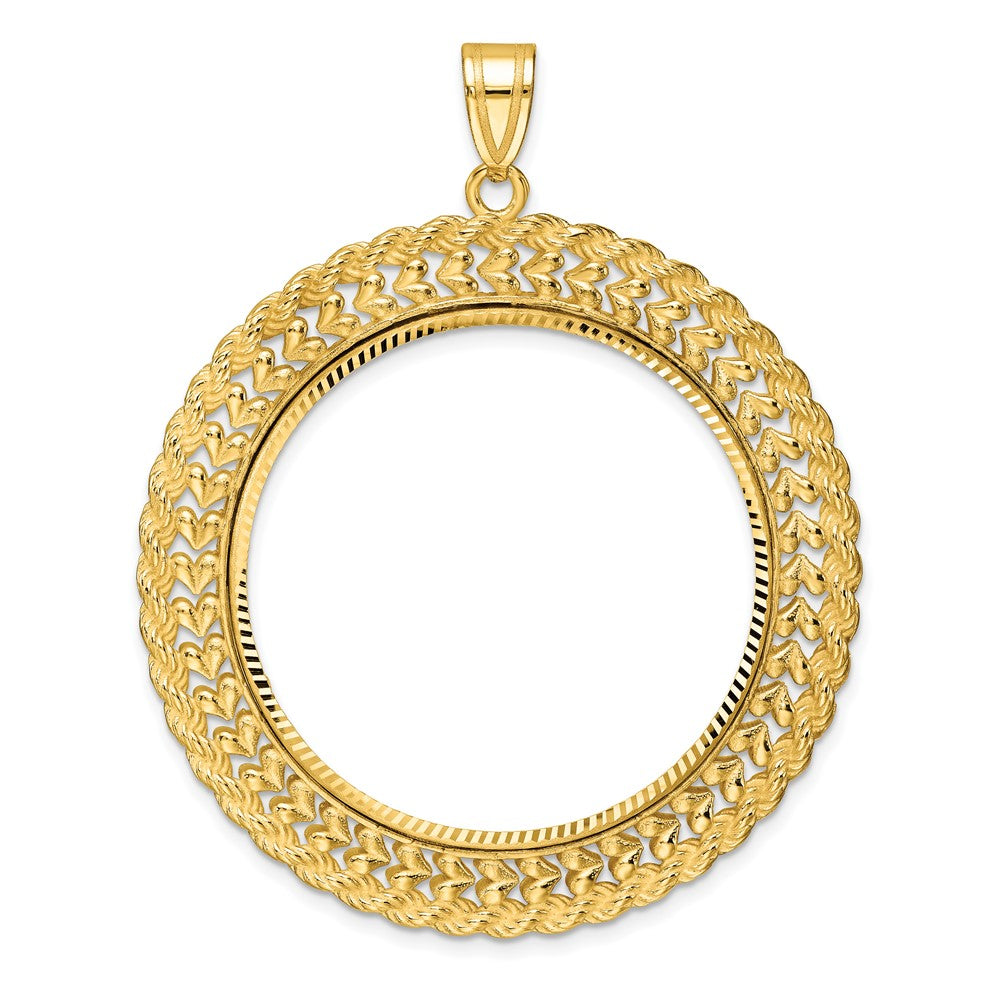 Gold Polished Heart and Rope Diamond-cut Coin Bezel Pendant