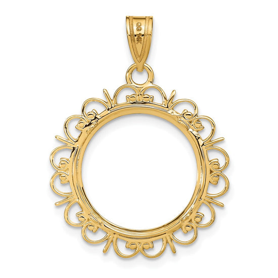 Gold Fancy Polished Diamond-cut Prong Coin Bezel Pendant