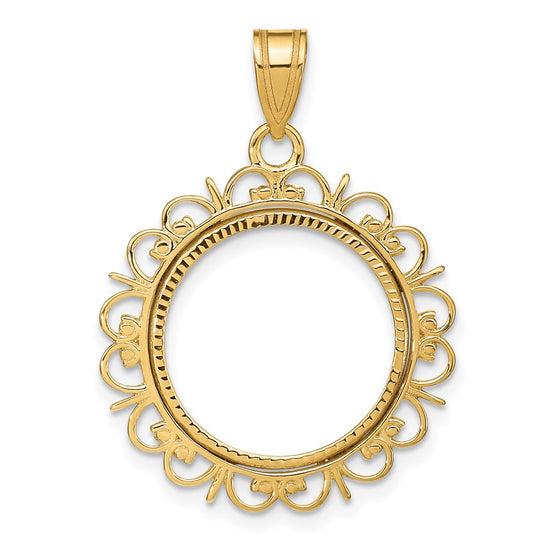Gold Fancy Polished Diamond-cut Prong Coin Bezel Pendant