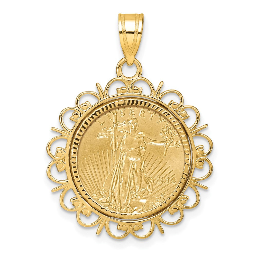 Gold Fancy Polished Diamond-cut Prong Coin Bezel with Coin