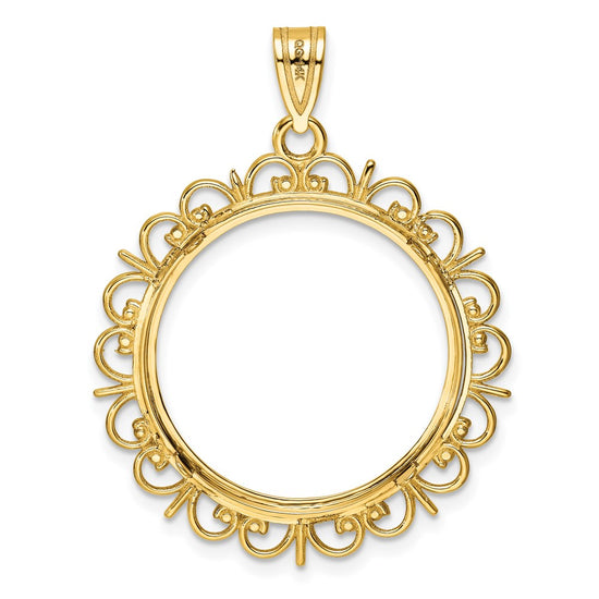Gold Fancy Polished Diamond-cut Prong Coin Bezel Pendant