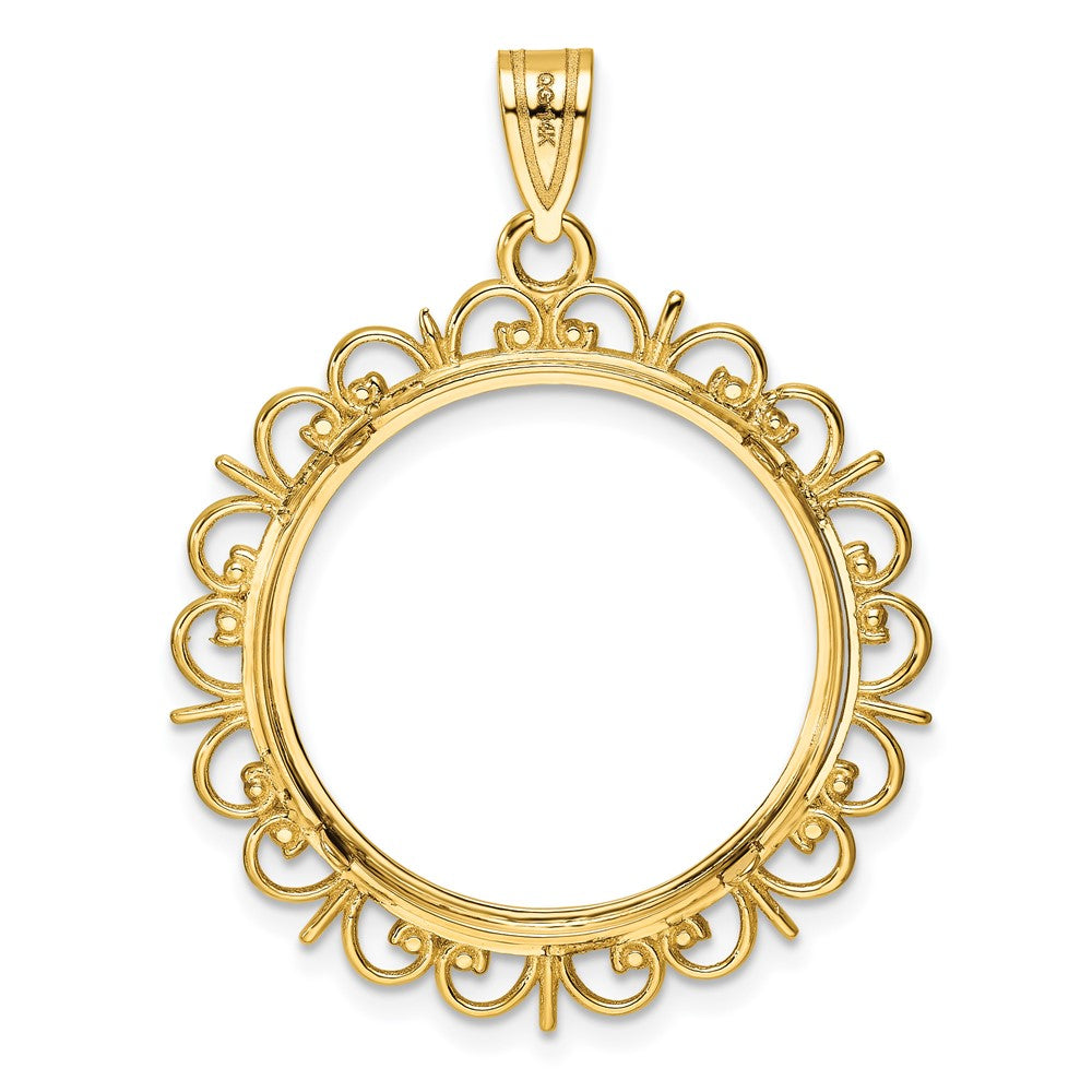 Gold Fancy Polished Diamond-cut Prong Coin Bezel Pendant
