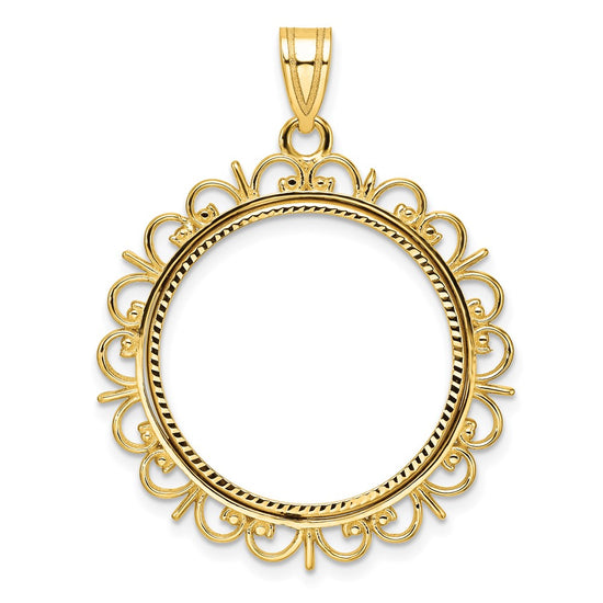 Gold Fancy Polished Diamond-cut Prong Coin Bezel Pendant