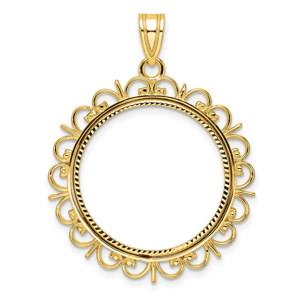 Gold Fancy Polished Diamond-cut Prong Coin Bezel Pendant