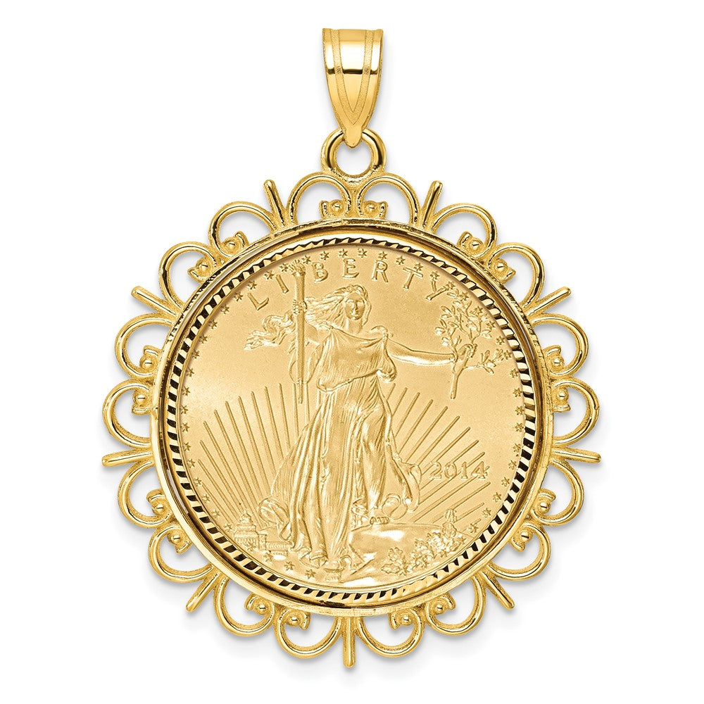 Gold Fancy Polished Diamond-cut Prong Coin Bezel with Coin