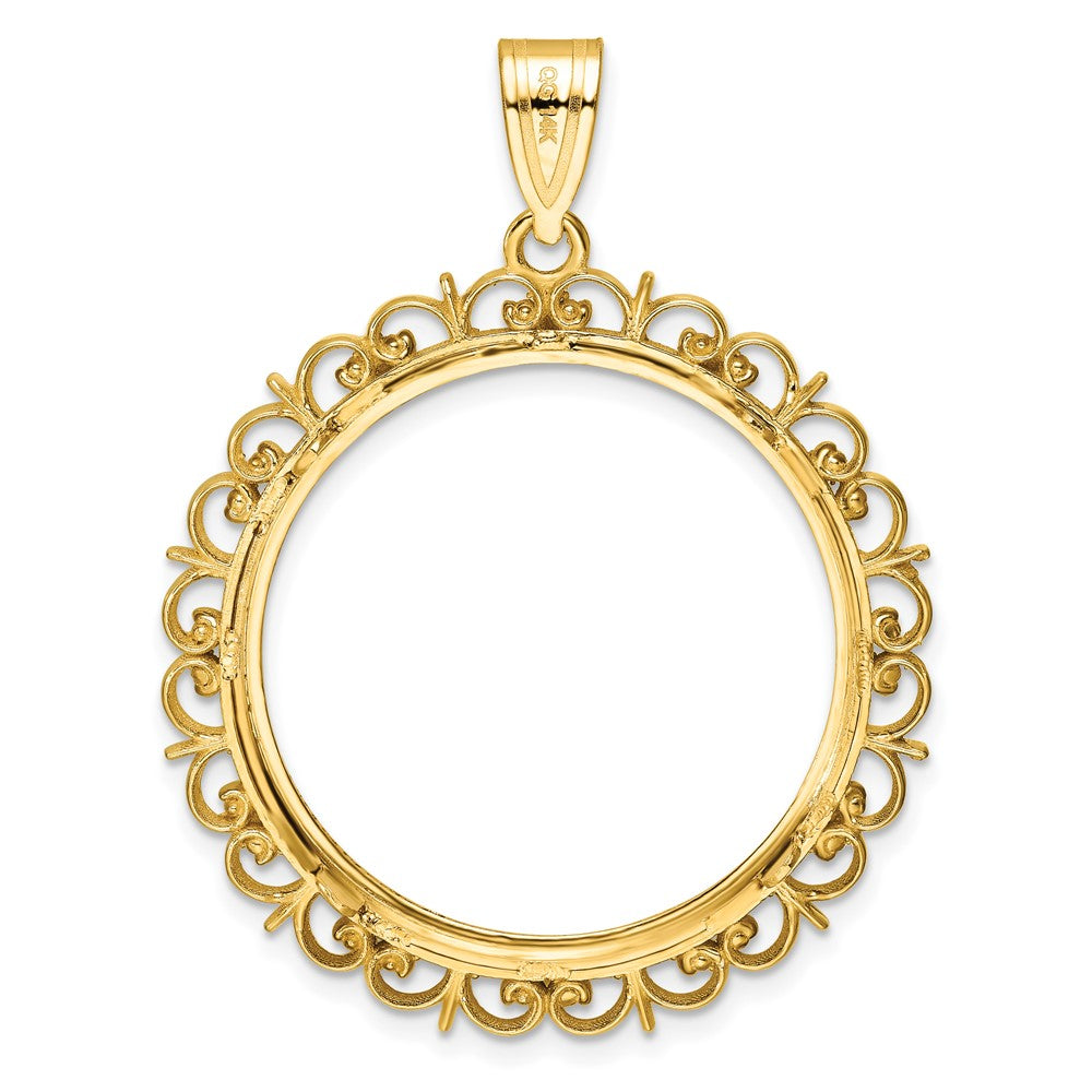 Gold Fancy Polished Diamond-cut Prong Coin Bezel Pendant