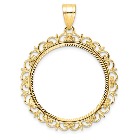 Gold Fancy Polished Diamond-cut Prong Coin Bezel Pendant