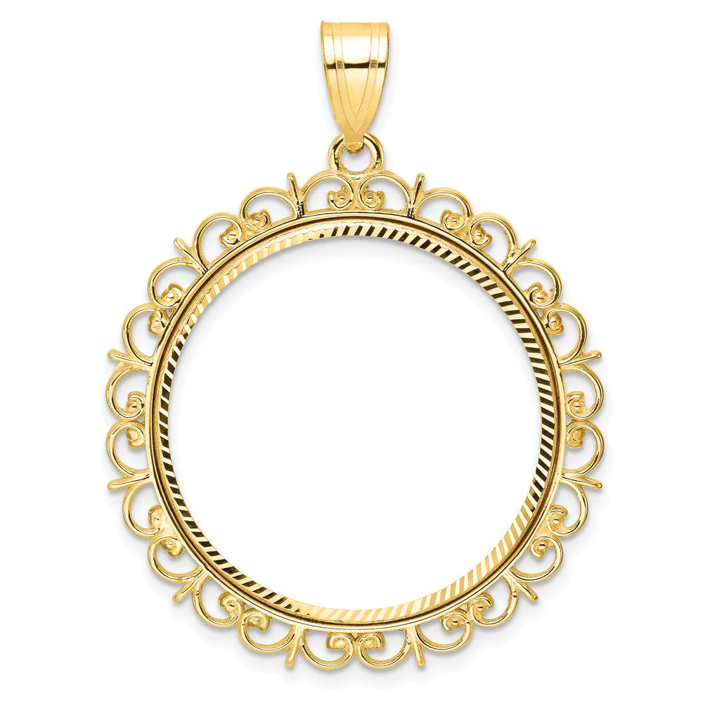 Gold Fancy Polished Diamond-cut Prong Coin Bezel Pendant