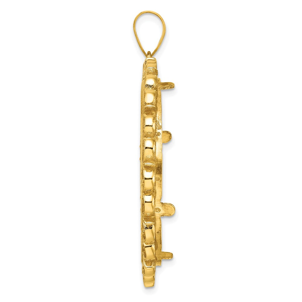 Gold Fancy Polished Diamond-cut Prong Coin Bezel Pendant