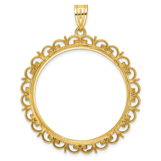 Gold Fancy Polished Diamond-cut Prong Coin Bezel Pendant