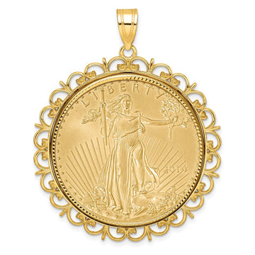 Gold Fancy Polished Diamond-cut Prong Coin Bezel with Coin