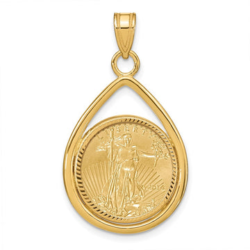 Diamond-Cut Lightweight Teardrop Prong Coin Bezel Pendant with Coin