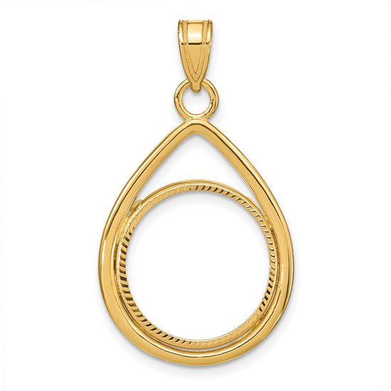 Diamond-Cut Lightweight Teardrop Prong Coin Bezel Pendant