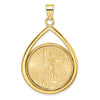 Diamond-Cut Lightweight Teardrop Prong Coin Bezel Pendant with Coin
