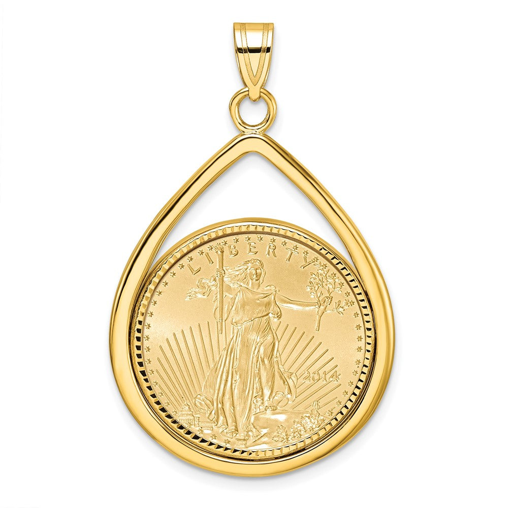 Diamond-Cut Lightweight Teardrop Prong Coin Bezel Pendant with Coin