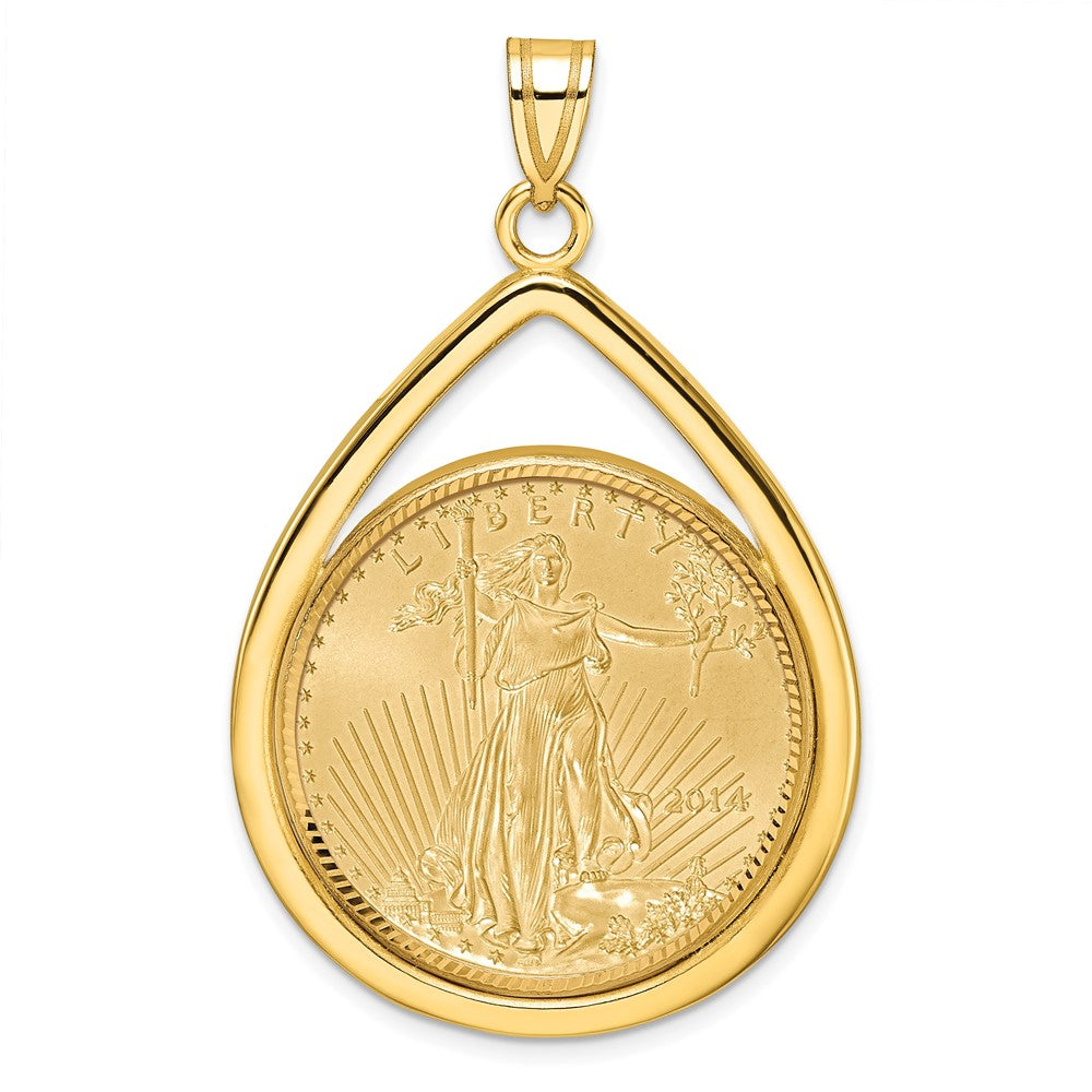 Diamond-Cut Lightweight Teardrop Prong Coin Bezel Pendant with Coin