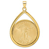 Diamond-Cut Lightweight Teardrop Prong Coin Bezel Pendant with Coin
